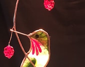 Turned Hummingbird with Berries stained glass suncatcher