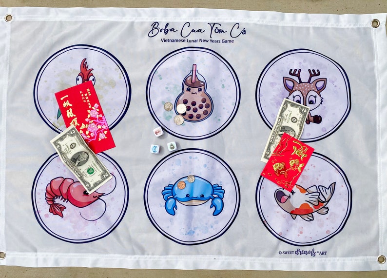 Dim Sum Boba Vietnamese Lunar New Year Tet Gambling Dice Board Etsy