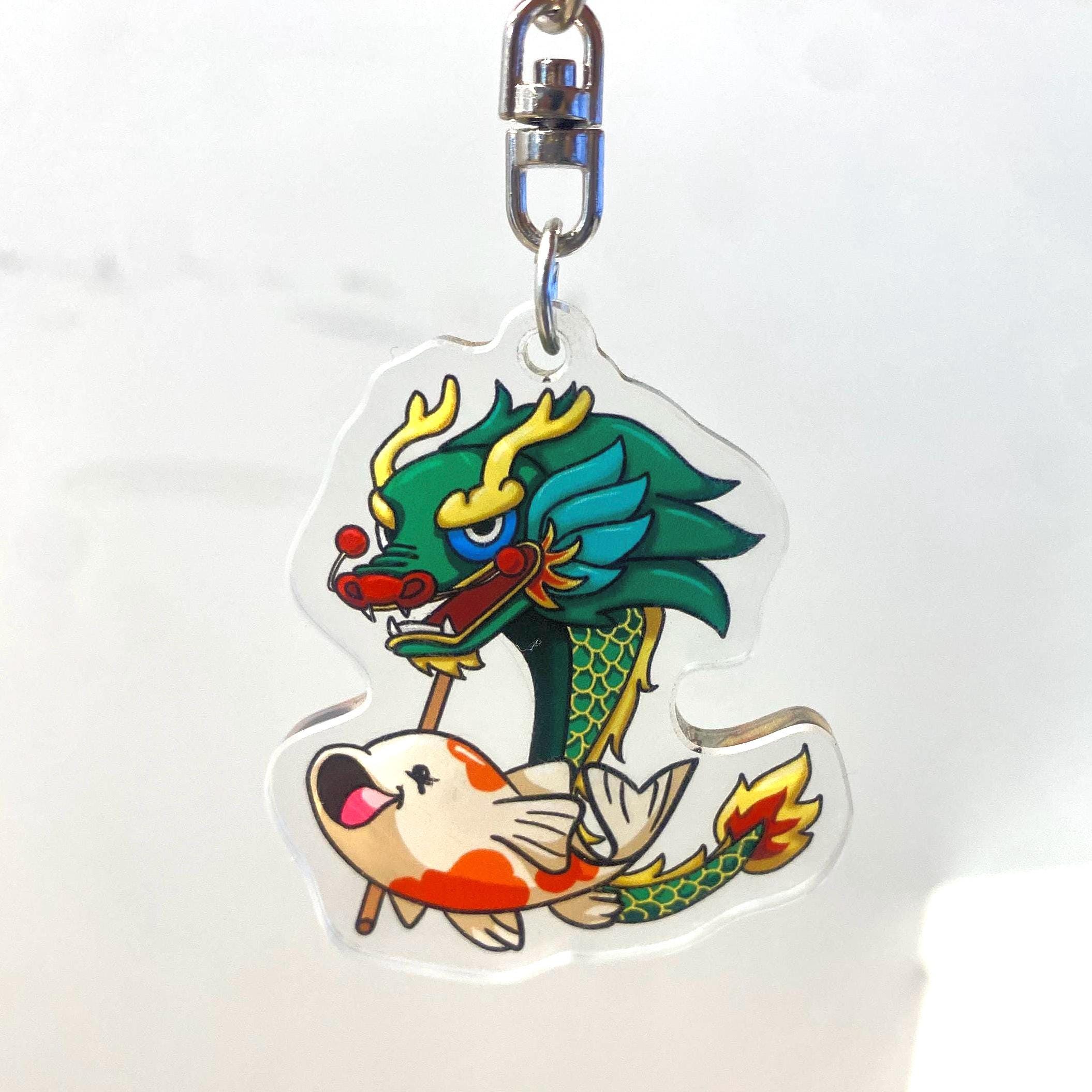 Koi Fish Flying Dragon Kite Acrylic Keychain - Lunar New Year - Etsy