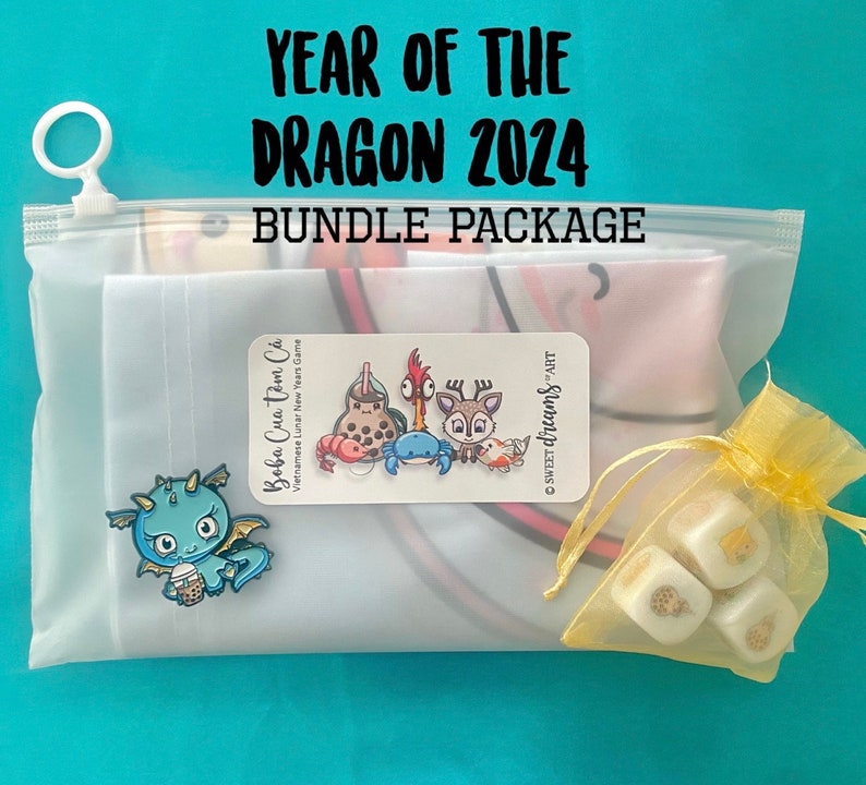 Year of the Dragon Bundle Dim Sum Boba Vietnamese Lunar New Year Tet Gambling Dice Board Game image 1