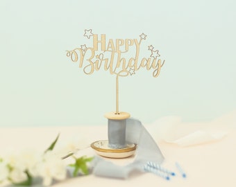 Wooden Cake Topper Happy Birthday Congrats Anniversary Happily Ever After Wedding Hooray Celebration