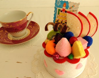 Party Kitchen Table Office Shop Kids Room Decor Decoration Ornament pretend play food toy Felt Food Fruits Set of 8 Cakes Decorative