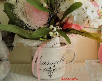 Flower Arrangement Mug, Centerpiece - French Summer, Shabby Chic Home Office French Marseille Decor Decorations Ornaments, Shabby Chic Decor