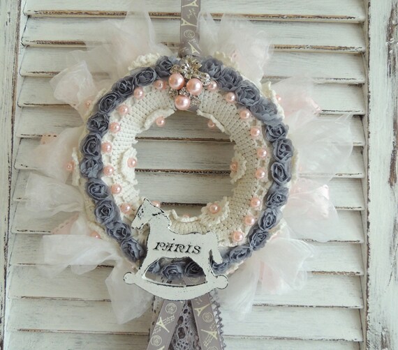 Vintage Inspired French Paris Bedroom Decor Decoration Shabby Chic Wreath Birthday Gift Door Wreath Shabby Wreath Spring Floral Wreath