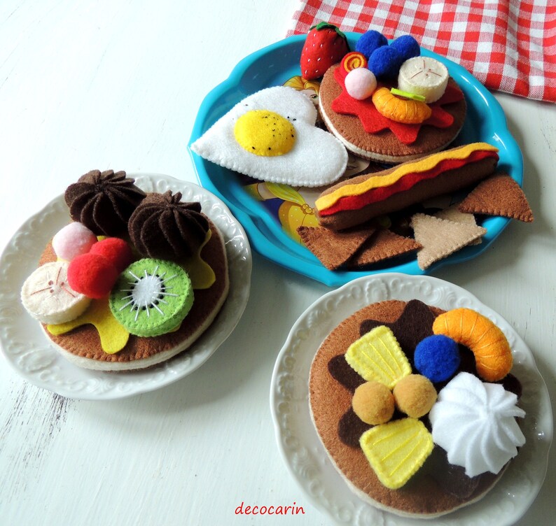 Felt Food Set Felt Breakfast Egg Pancakes Fruits Sausage Plate Etsy