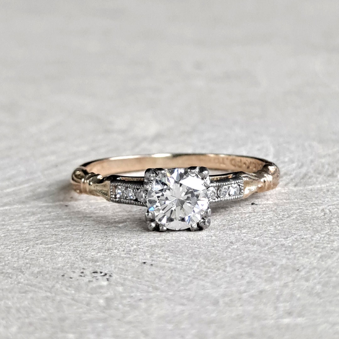 Antique Diamond Engagement Ring .57 Ctw 14K Yellow Gold & - Etsy