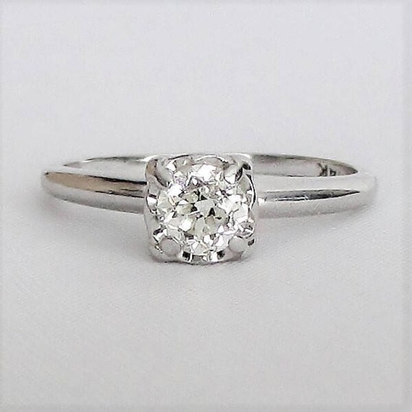 Vintage Engagement Ring White Gold .35ct  VS-1 Diamond Solitaire Engagement Ring  GIA Gemologist Appraisal 1,165 USD