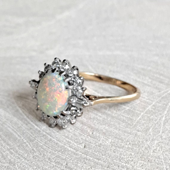 Opal and Diamond Engagement Ring or Right Hand Ri… - image 5