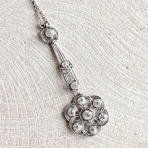 Platinum Art Deco Diamond Pendant Necklace: 1.05 CTW Old European Cut