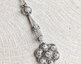 Platinum Art Deco Diamond Pendant Necklace: 1.05 CTW Old European Cut