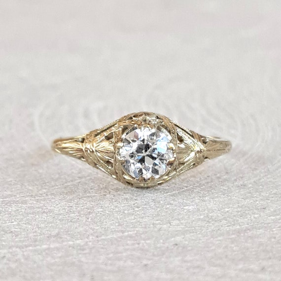 Antique Diamond Engagement Ring .54 Ct Old Europe… - image 1