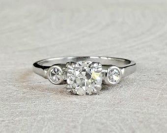 PLATINUM Antique Old European Cut Diamond Engagement Ring .77ct Center Stone plus .10 CTW sides, GIA G.G. Appraisal Included