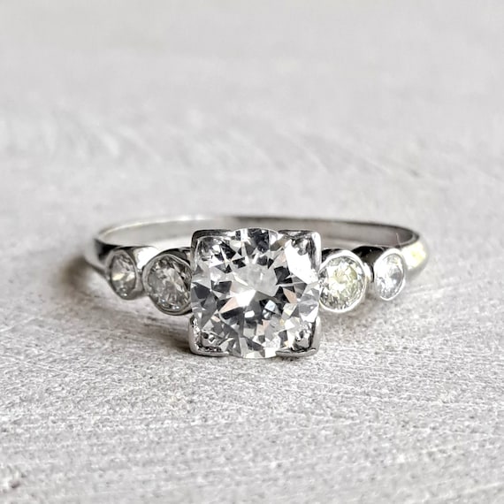 14k White Gold .30 carat Diamond Ring Art Deco Antique Ring size 6 1/2 -  Ruby Lane