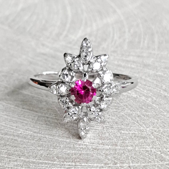 Diamond and Ruby Vintage Marquise Shaped Cluster … - image 6