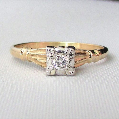 Art Deco Promise Ring Purity Ring or Petite Two Tone Diamond - Etsy