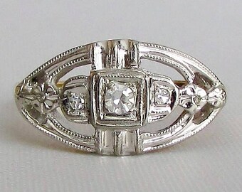 Princess Ring - Unique! Diamond Two Tone White and Yellow Gold - Wonderful Condition!