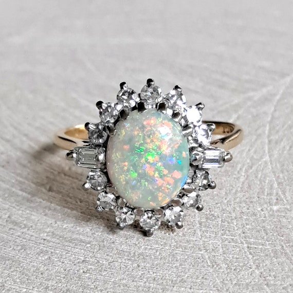 Opal and Diamond Engagement Ring or Right Hand Ri… - image 1