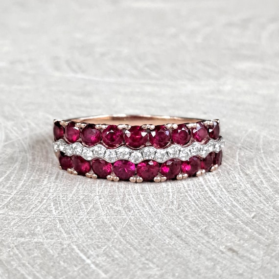 EFFY 14K Gold Ruby and Diamond Band Ring, Size 11… - image 1