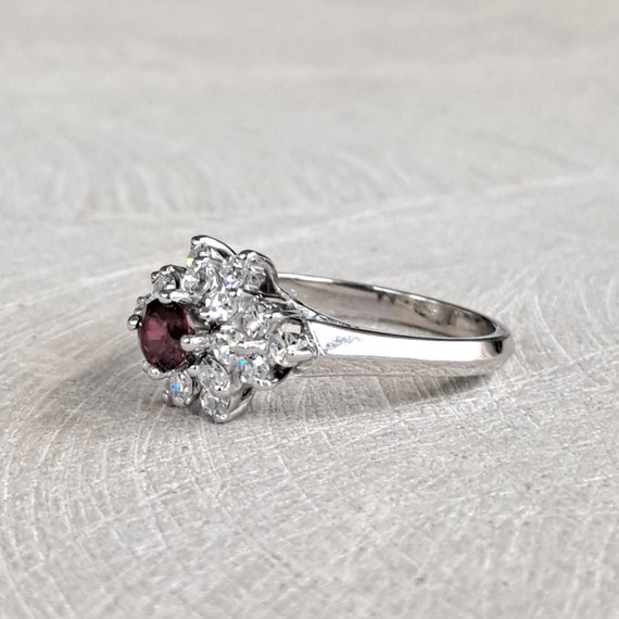 Natural Ruby and Diamond 14k White Gold Cluster R… - image 8
