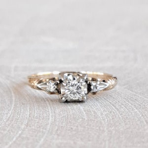 For Karin Only! Antique Diamond Engagement Ring, Promise Ring, Right Hand Ring 14K Yellow and 18K White Gold Unique Late Deco Design, Sweet!