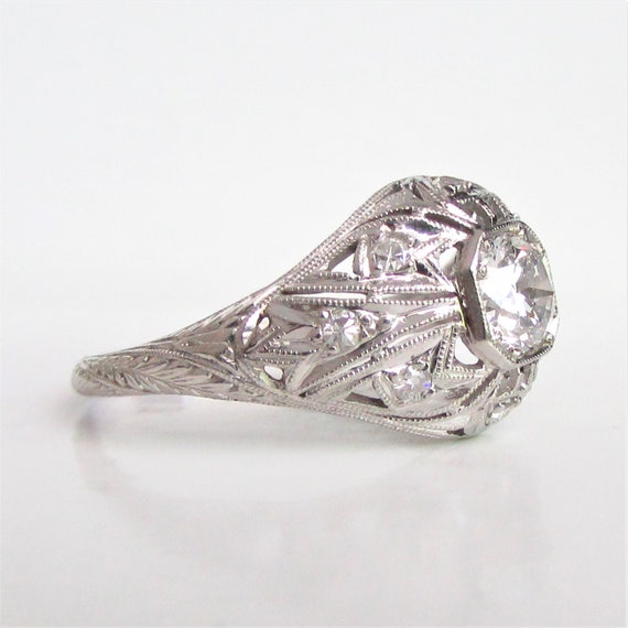 Platinum Art Deco VVS2 Diamond Filigree Engagemen… - image 2