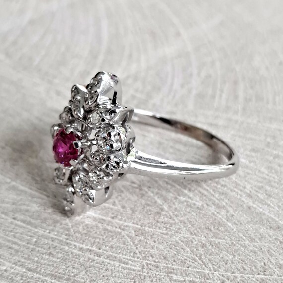 Diamond and Ruby Vintage Marquise Shaped Cluster … - image 5