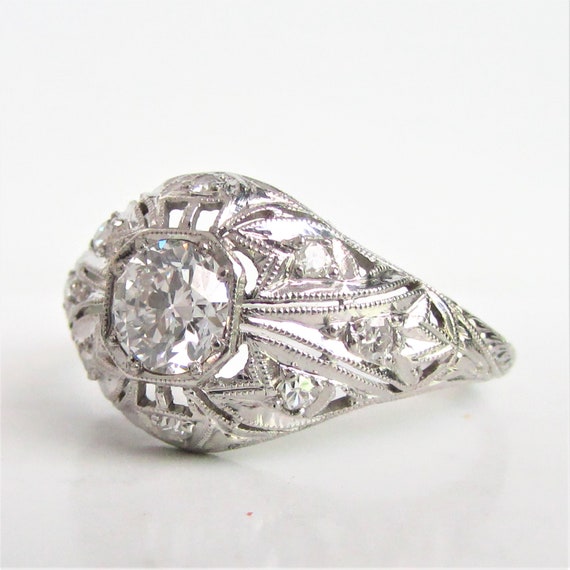 Platinum Art Deco VVS2 Diamond Filigree Engagemen… - image 5