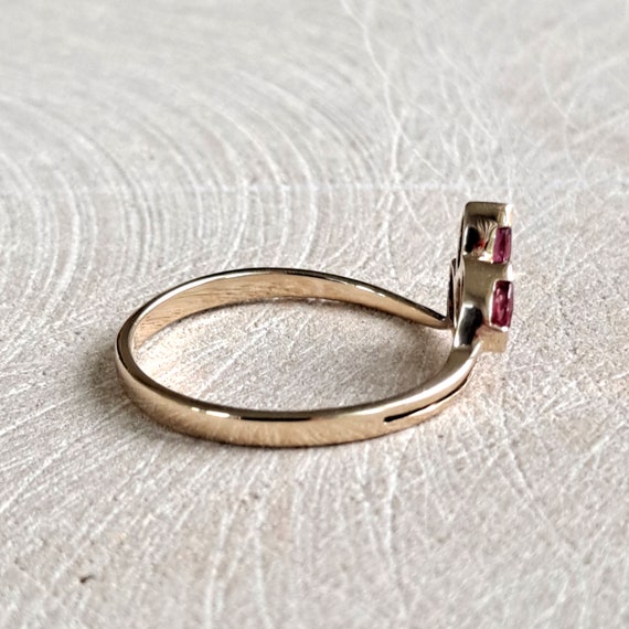 14K Yellow Gold Ruby Ring: Petite Marquis Three S… - image 3