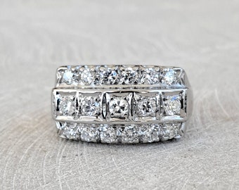 Platinum 1 CTW Diamond Cluster Band Ring: Art Deco Style GIA G.G. Appraisal
