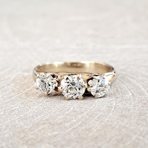 Antique Old European Cut 1.35 Ctw Diamond 14K Ring, Three Stone 14K Yellow Gold Band, Gorgeous Sparkle! GIA G.G. Appraisal Incl 4,190 Usd