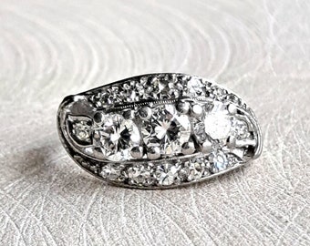 Anillo de platino con diamantes en racimo: diseño art déco en espiral, VS Diamonds, tasación GIA G.G.