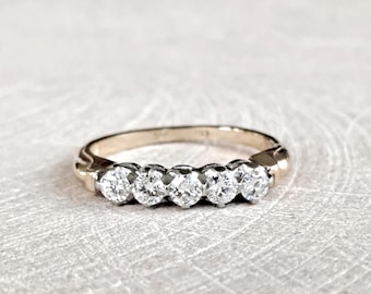 Vintage .35 Ctw Diamond Wedding Band Ring: 14K Yellow & White Gold