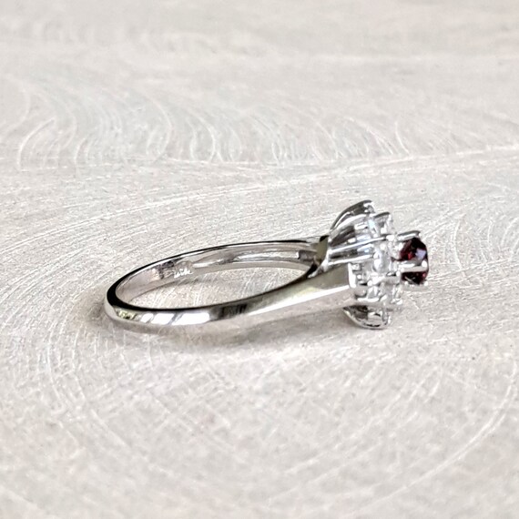 Natural Ruby and Diamond 14k White Gold Cluster R… - image 4