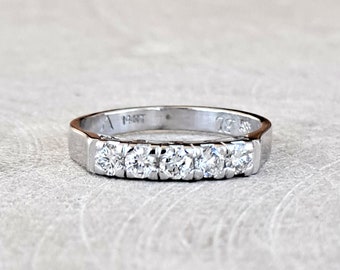 Antique 14K White Gold Diamond Band: Filigree Anniversary Ring, .50 Ctw