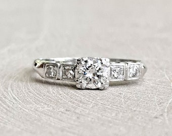 Antique Engagement Ring Diamond is SI1 G 38 Point Center plus Side Stones - Slightly Petite & Beautiful! GIA G.G. Appraisal Incl 2,190 Usd!