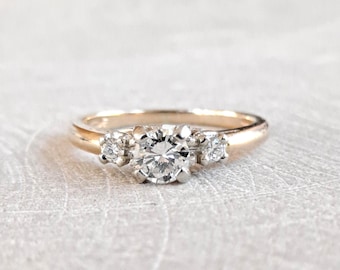 Anillo de compromiso vintage con diamantes: oro de 14 quilates, tres piedras (0,36 ct)