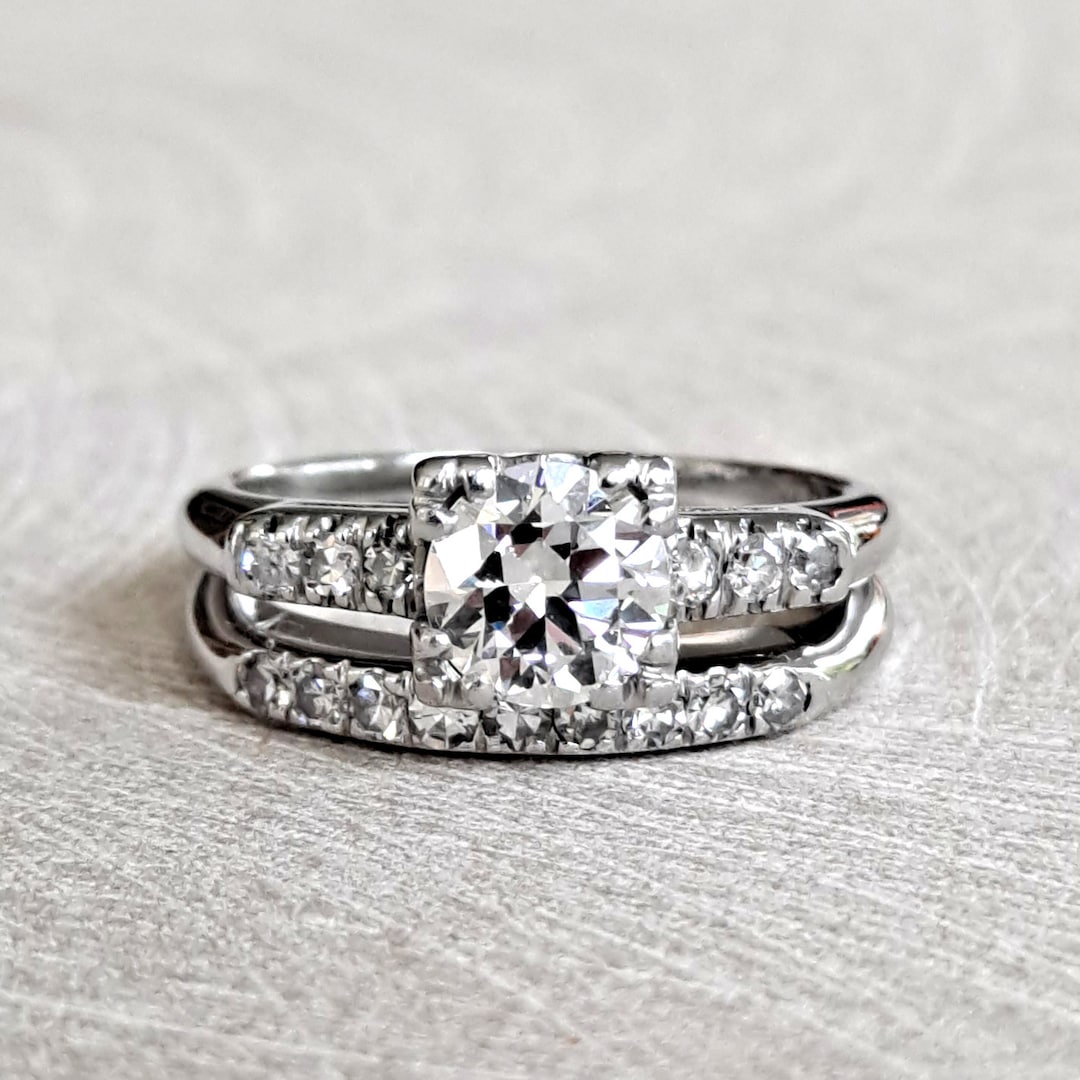 Vintage Diamond Bridal Set: 0.66ct VVS1, 14k White Gold Wedding