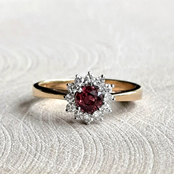 Ruby and Diamond Ring Gorgeous Halo Vintage Ruby … - image 2