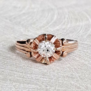 Old European Diamond Engagement Ring 18K Rose Gold Buttercup Setting Size 5.5 (sizable) Beautiful! GIA Gemologist Appraisal Incl 1,620 USD!