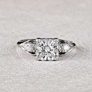 Vintage Diamond Engagement Ring .39 CTW, Illusion Mount SI1 Clarity, H Color, Mid Century Beauty! GIA G.G. Appraisal Included 1,590 Usd!