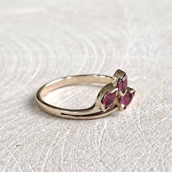14K Yellow Gold Ruby Ring: Petite Marquis Three S… - image 2