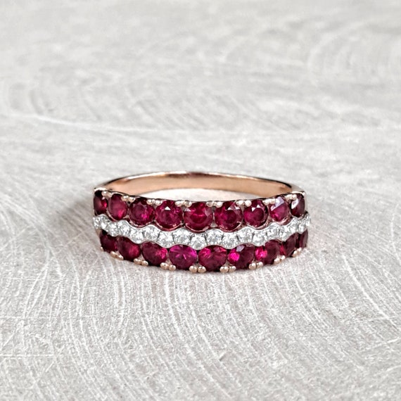 EFFY 14K Gold Ruby and Diamond Band Ring, Size 11… - image 2