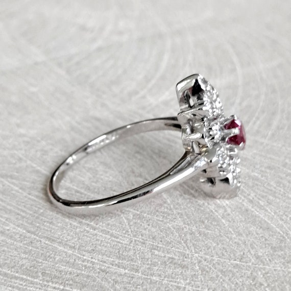 Diamond and Ruby Vintage Marquise Shaped Cluster … - image 3