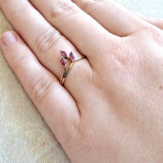 14K Yellow Gold Ruby Ring: Petite Marquis Three S… - image 8