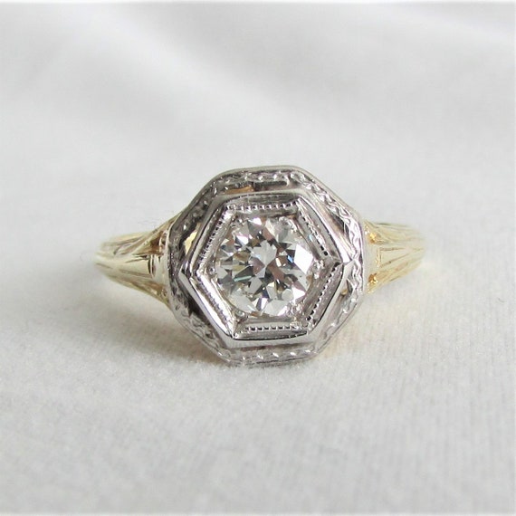 Antique Diamond Engagement Ring Two Tone Art Deco Diamond | Etsy