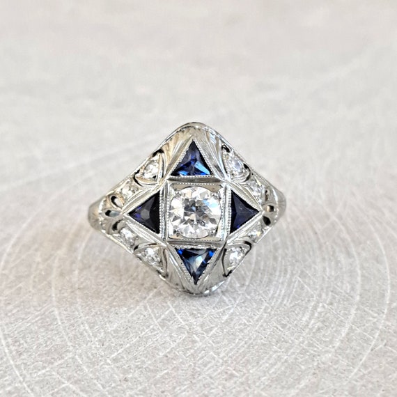 Antique 14K Diamond and Sapphire Art Deco Filigre… - image 8