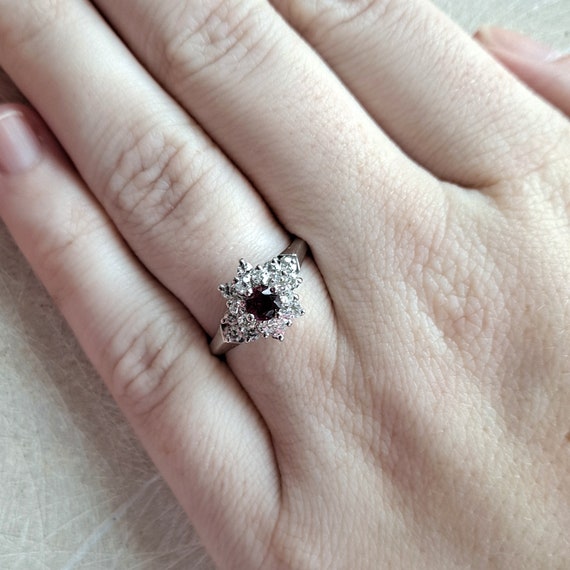 Natural Ruby and Diamond 14k White Gold Cluster R… - image 10