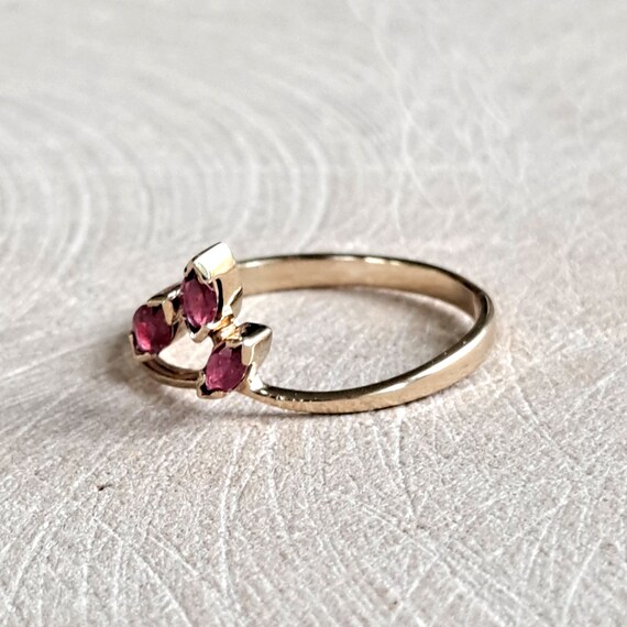 14K Yellow Gold Ruby Ring: Petite Marquis Three S… - image 7