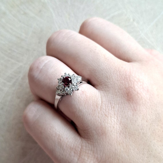 Natural Ruby and Diamond 14k White Gold Cluster R… - image 9