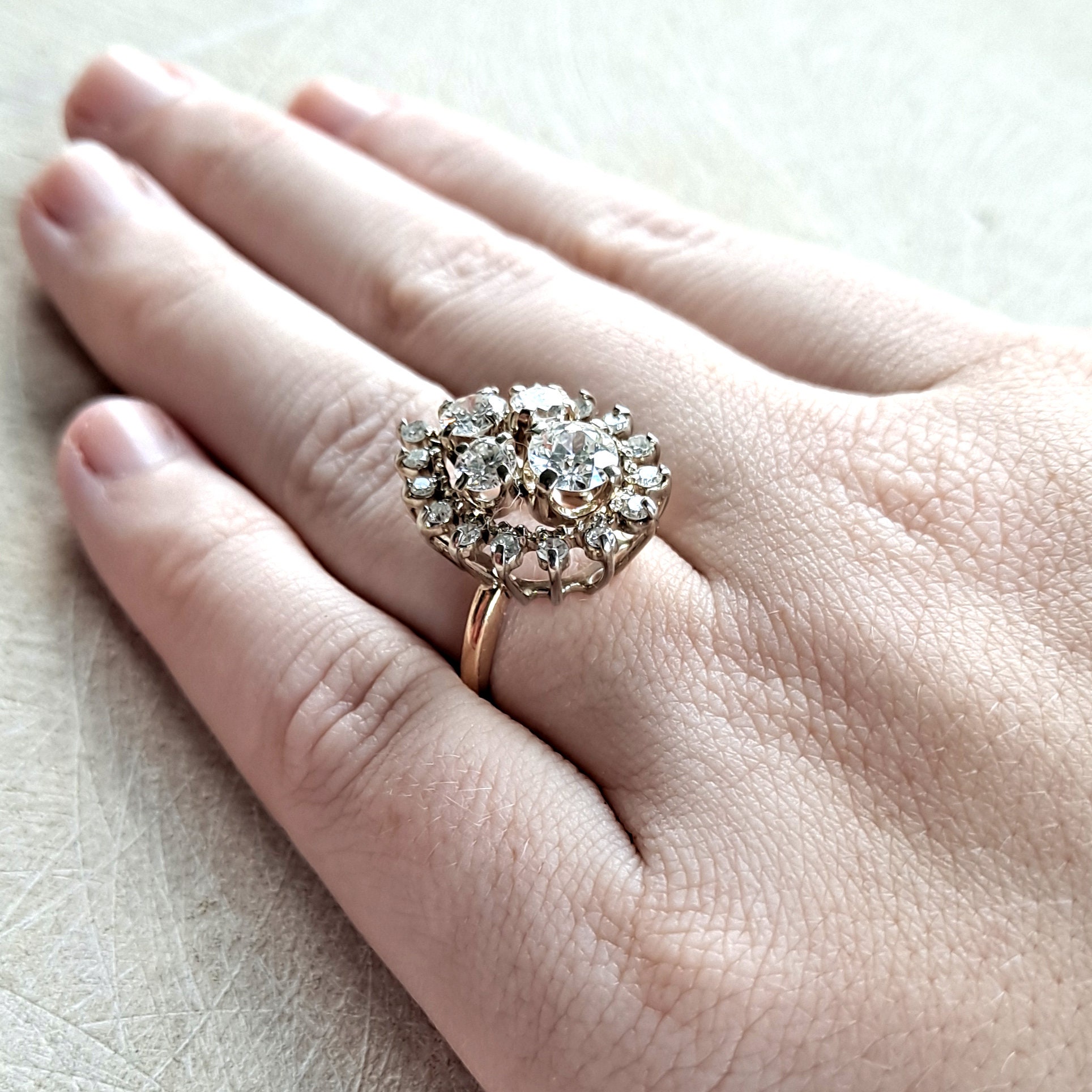 Bague Cocktail Or Jaune 14K Avec 61 Diamants (1 Ct Total) - Taille 5.5 - Occasion